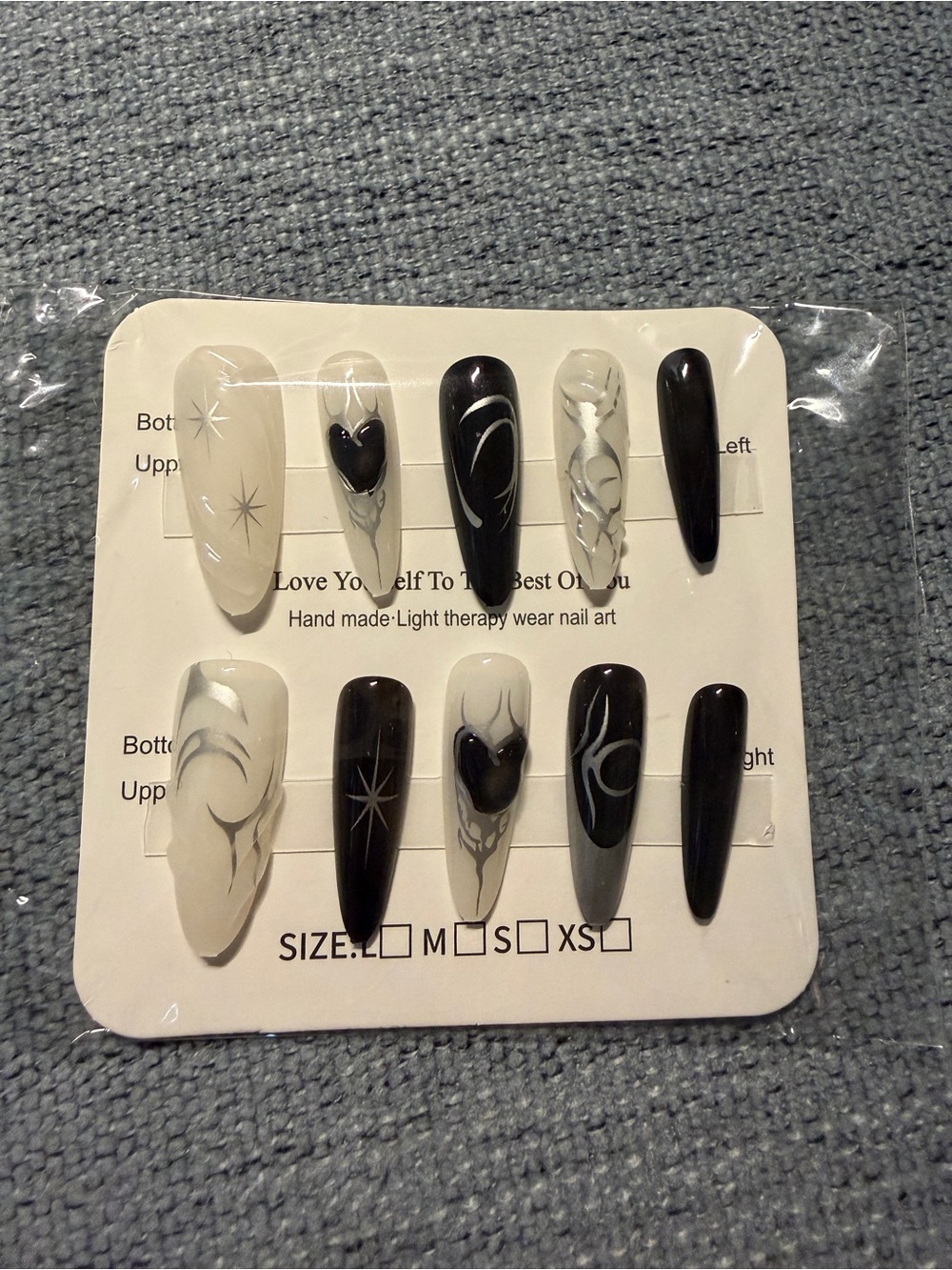 Black & White Heart and Swirl Stiletto Press-On Nails
